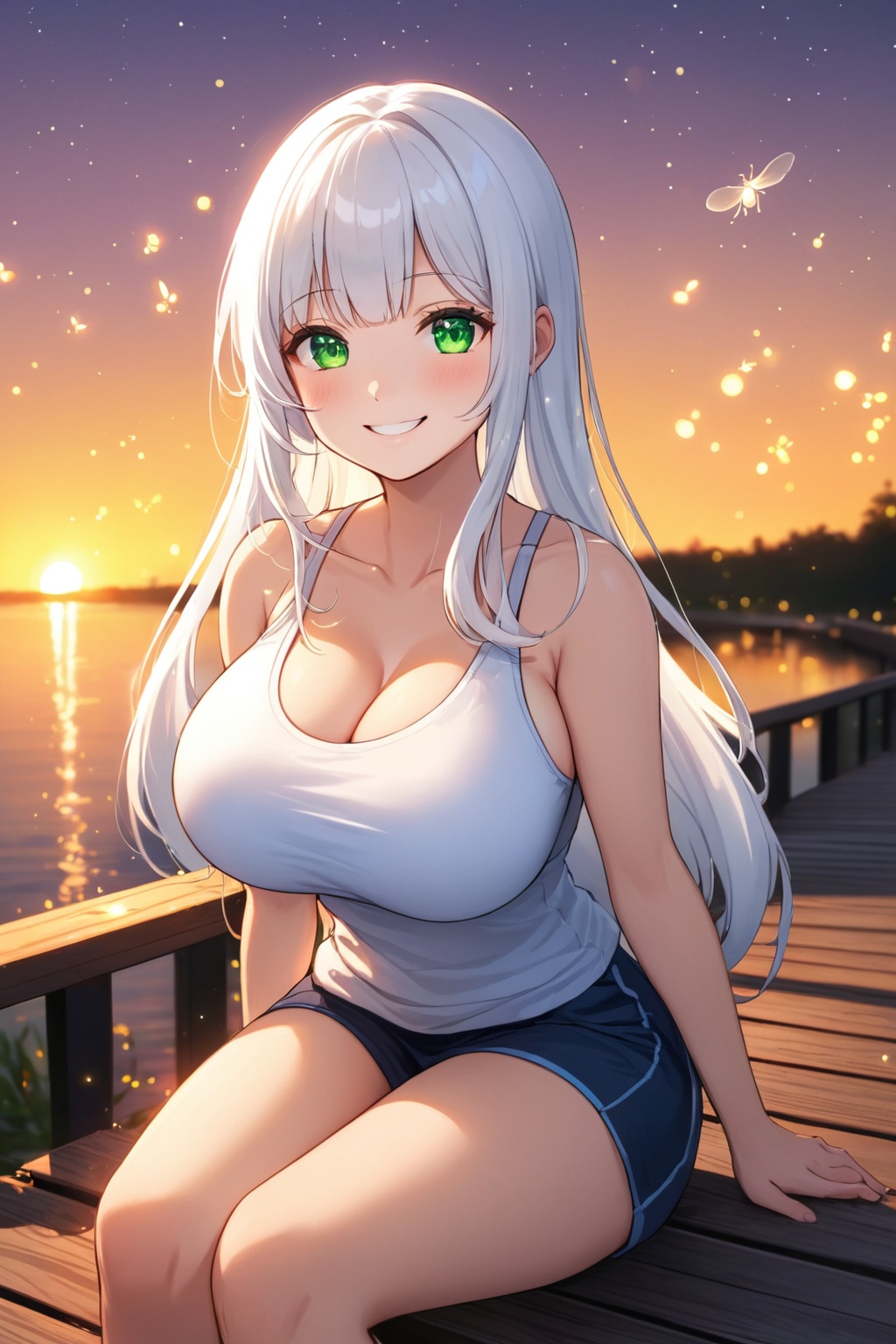 long hair,  white hair,  green eyes on Tensor.Art
