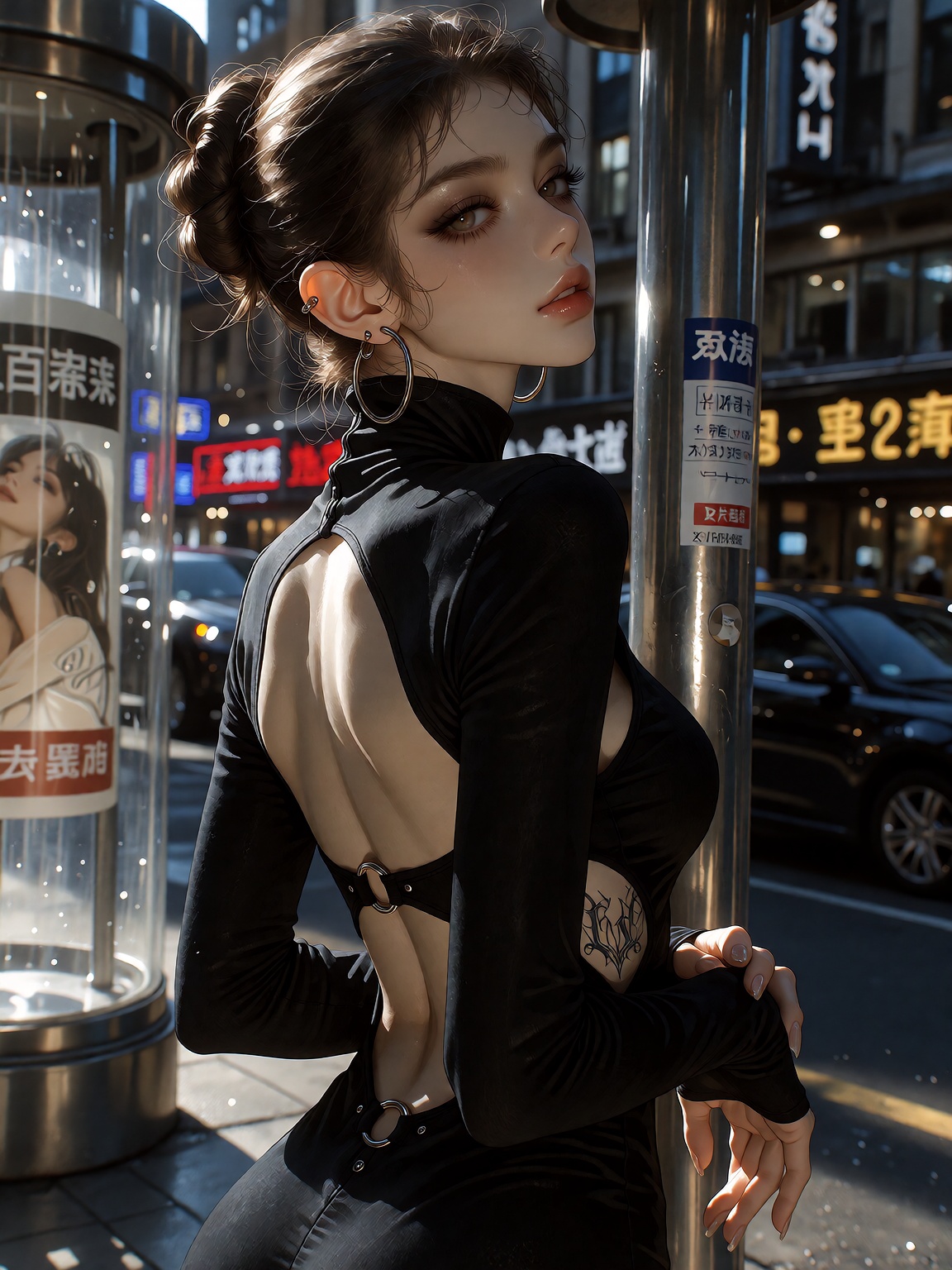 这张写实人像摄影呈现出卓越的胶片质感,  画质清澈透明且富有现代都市的写实美感。画面主体为一名年轻的亚欧混血女性,  肤色呈现健康的自然小麦色 on Tensor.Art