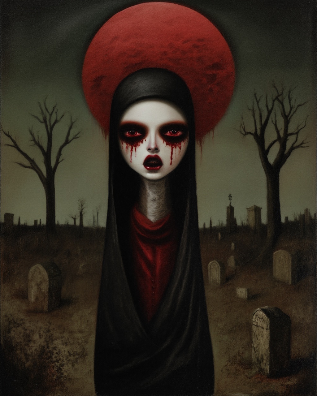 old oil painting of a gothic woman,  a skinny,  bloody eyes on Tensor.Art