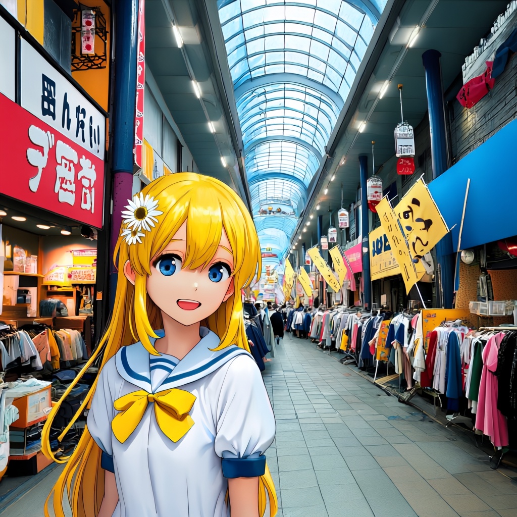 tenjinbashisuji shopping street,  1girl,  anime on Tensor.Art