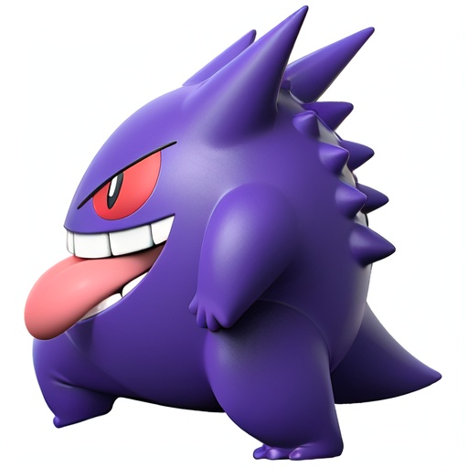 gengar,3d,(((side view))),pointed ears,red eyes,spiky hair,(fat body),three fingers,((three toes)),purple body,no humans,((red sclera)),tail,(tongue),pokemon (creature),solo,(((tongue out))),full body,smile,teeth,((simple background)),colored sclera,((white background)),(open mouth),grin,black eyes,arms up,((standing on one leg)),purple foot,purplr toes,<lora:pokemon_gengar-000028:0.9>,((arms)),(big tongue),walking,foot,