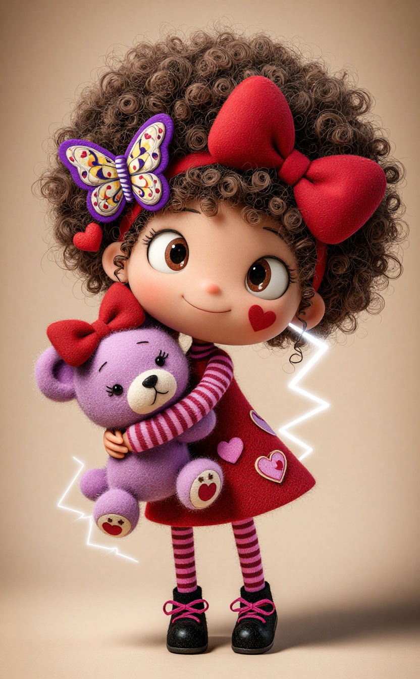 Girl,  Large Afro Hair,  Red Bows on Tensor.Art