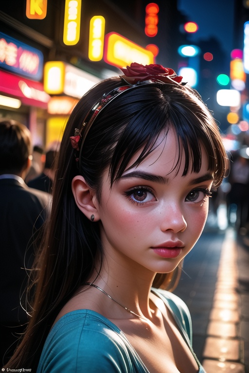 Tilt-shift photo of 1girl,  Tokyo street,  night on Tensor.Art
