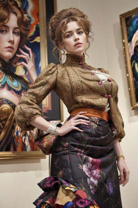 from above,  cowboy shot of a tall,  extremely beautiful woman wearing a tight-fitting on Tensor.Art