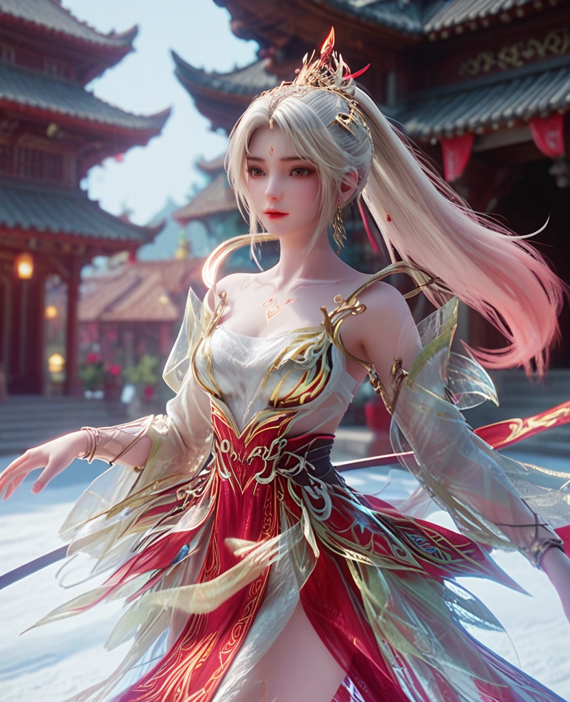 (oriental architecture, elegant decor, sophisticated style:1.1),skiing,jumping over camera,(breasts:1.2),<lora:XL完美世界剧版火灵儿浴火妆:0.95>,a silver haired girl,solo,red backless dress,silver gradient pink ponytail,collar,see-through shawl,earrings,forehead mark,see-through trim,clavicle tattoo,jewelry,hair ornament,, zPDXL2, score_9, score_8_up, score_7_up BREAK realistic, masterpiece,best quality, highly detailed,, zPDXL3, zPDXL2,zPDXL, zPDXLxxx, zPDXLrl,