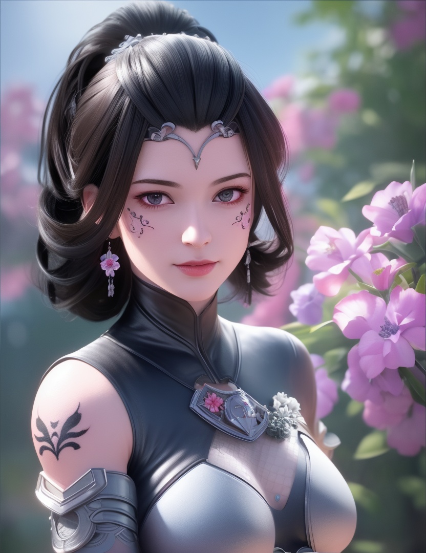 <lora:529-DA-诛仙-幽姨:0.8>(,1girl, ,best quality, ),looking at viewer,  ,,ultra detailed background,ultra detailed background,ultra realistic 8k cg,, ,masterpiece, (( , )),ultra realistic 8k cgSurrounded by strange, movie perspective, advertising style, Colorful background, splash of color A beautiful woman with delicate facial features,tattoo all over body, flower arms,