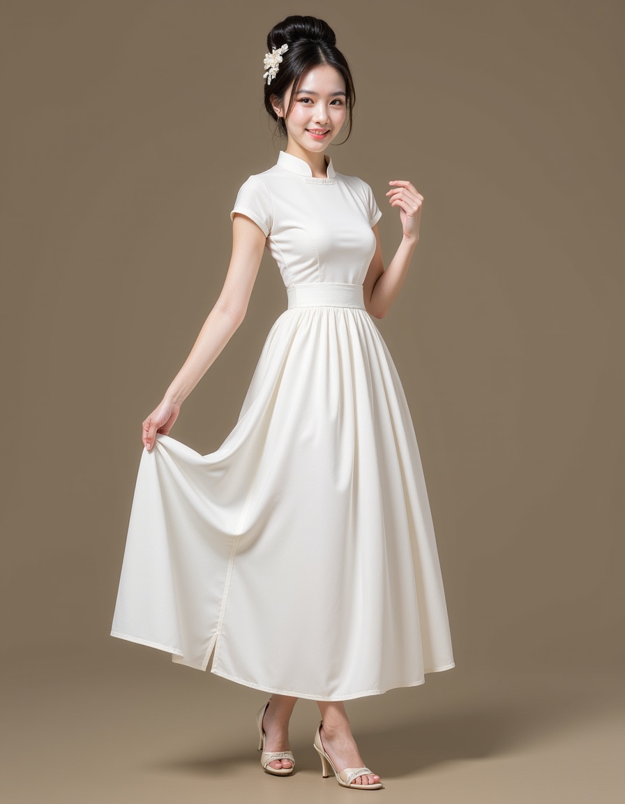 1girl,full body,realistic,white chinese dress,