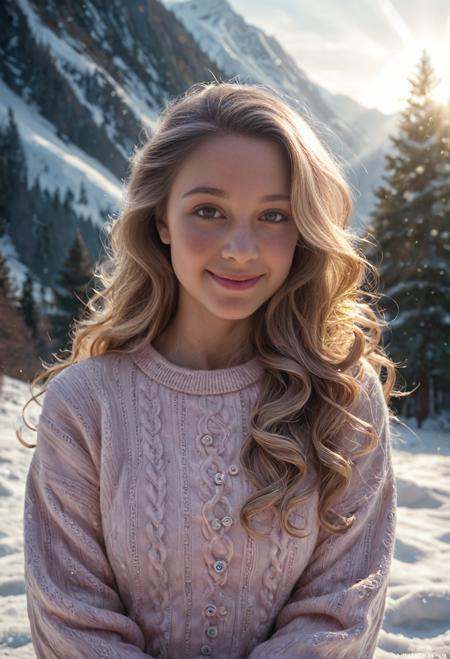 yperrealistic, real human, score_9, score_8_up, score_7_up, (masterpiece, best quality, ultra-detailed, realistic), 1girl, 22 years old, swedish girl, mysterious girl with many freckles skin, small button nose upturn, lin lips, thin eyebrown, very long curly white blonde hair, hair moved by the wind, soft smile, sharp detailed texture skin, (big beautiful prefect deep blue eyes:1.4), beautiful cute girl, in pale pink soft sweater, detailed winter snow mountain background, pastel colors,alluring goddess,amazing depth,intricately detailed,bokeh,perfect balanced,deep fine borders,artistic photorealism, smooth, <lora:Pony Realism Slider:2.95> (highly realistic:1.85), <lora:Dramatic Lighting Slider:1.8 >, (dramatic lighting:1.4),