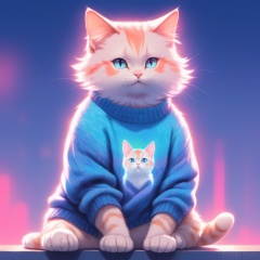 illustrator,anime,realistic,sketch,1cat,Sweater,order,Blue gradient background,Neon hair,Textured crop,Canadian,(masterpiece,best quality),<lora:add_detail:1>,<lora:myzXL:1>,