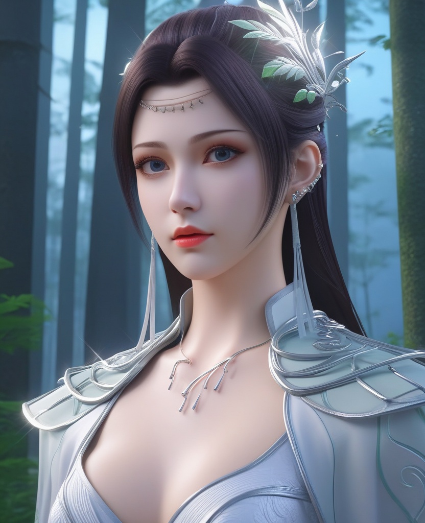 <lora:576-DA-XL-斗破苍穹-云韵-白服:0.8>(,1girl, ,best quality, ),looking at viewer,  ,ultra detailed background,ultra detailed background,ultra realistic 8k cg,(masterpiece:1.2),(best quality:1.2),(ultra detailed:1.2),(official art:1.3),(beauty and aesthetics:0.8),detailed,(intricate:0.8),(highly detailed),(solo),delicate countenance,1girl,fancy,(glassy texture:1.2),(crush:1.2),8k,accessory,tattoo,(transparent:1.1),gown,energy encirclement,instant,in the twinkling of an eye,upper body,woman in a mythical forest, masterpiece, perfect face, intricate details, horror theme, raw photo, photo unp(cleavage),,