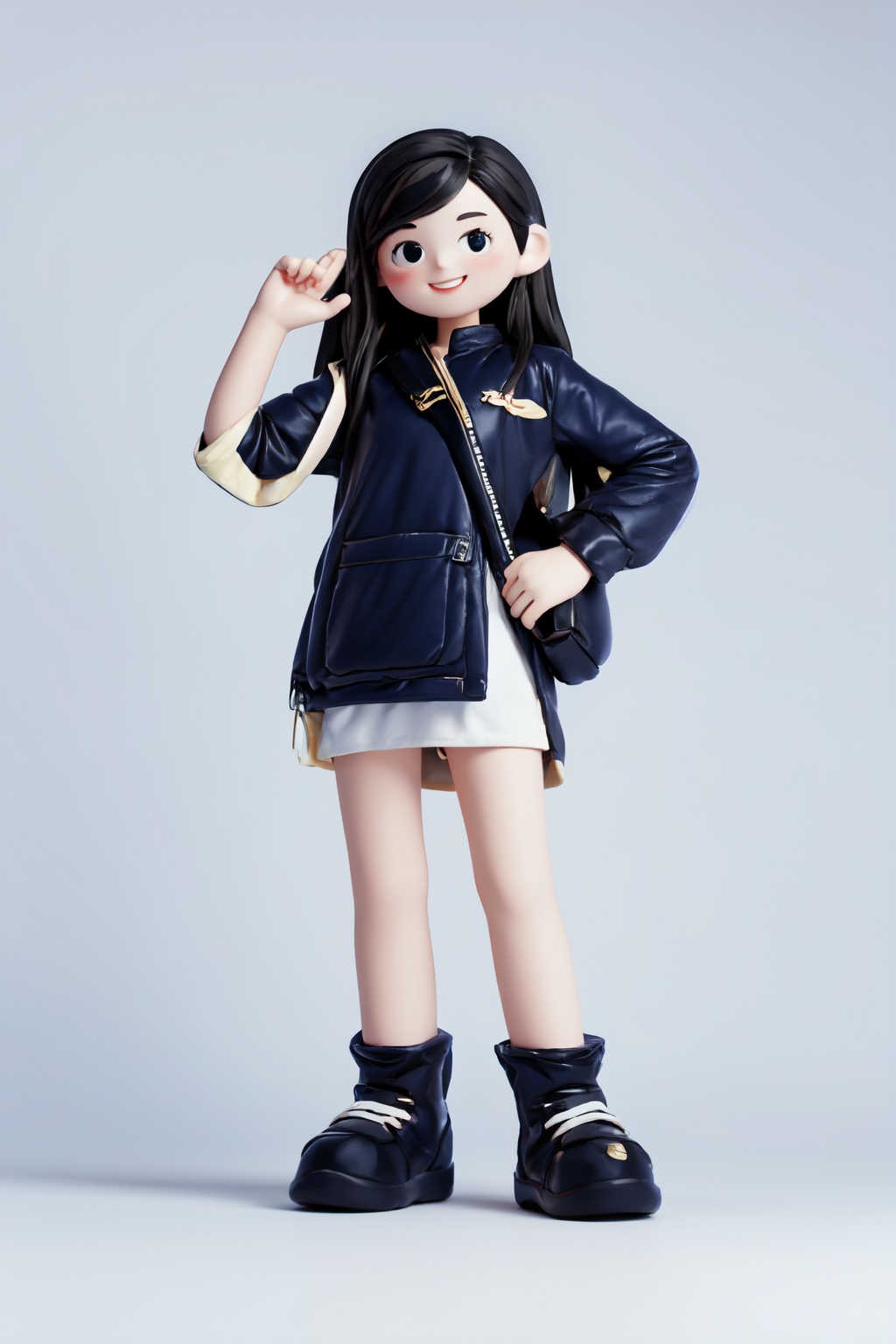 masterpiece,best quality,yuan_3D_character,1girl,long hair,solo,smile,Dynamic pose,full body,simple background,:d,short hair(white background:1.5),<lora:3D_character_v1.0:0.8>,