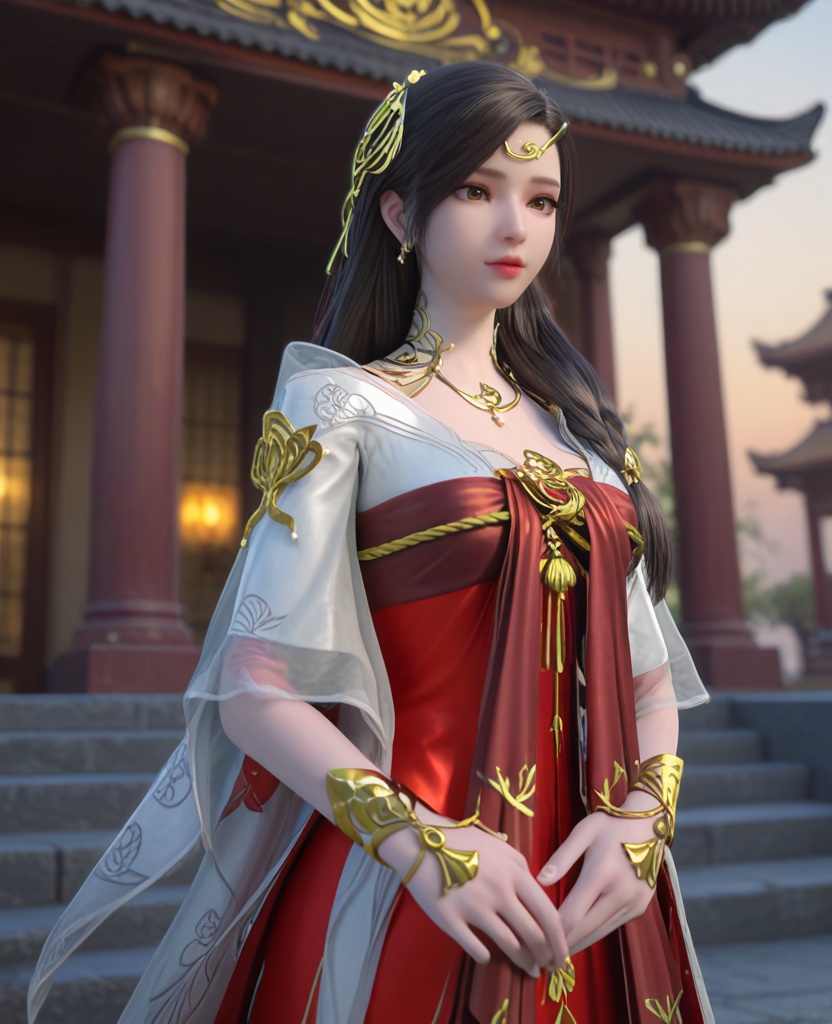 (oriental architecture, elegant decor, sophisticated style:1.1),(getting dressed:1.1),(breasts:1.2),<lora:XL雪鹰领主许琴:0.95>,miss xuqin,chest-length ru skirt,black hair,long hair,see-through sleeves,circlet,jewelry,obi,bracelet,brown eyes,hair ornament,braid,lips,, score_9,score_8_up,score_7_up,score_6_up,score_5_up,score_4_up,3d rendering,tag1,tag2, Cinematic Lighting,backlighting,