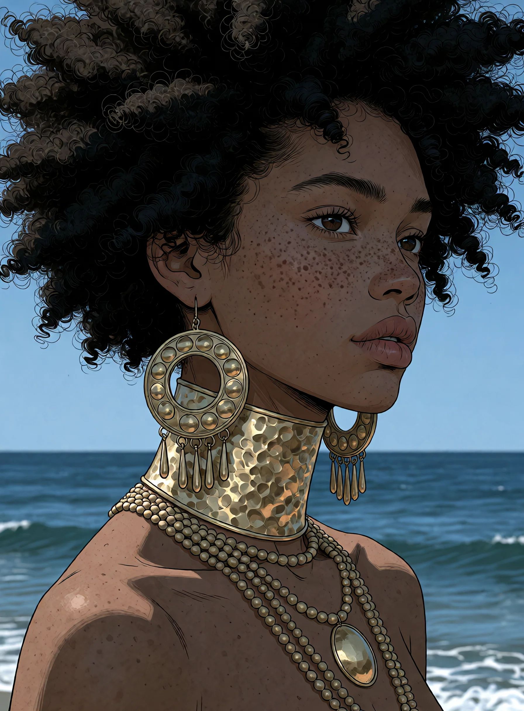 gr4venbloom,  illustrated portrait,  ***** African woman in side profile on Tensor.Art