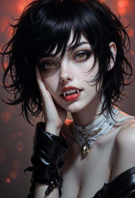 hyperrealistic cyberpunk young woman,  short messy wavy black hair,  white skin on Tensor.Art