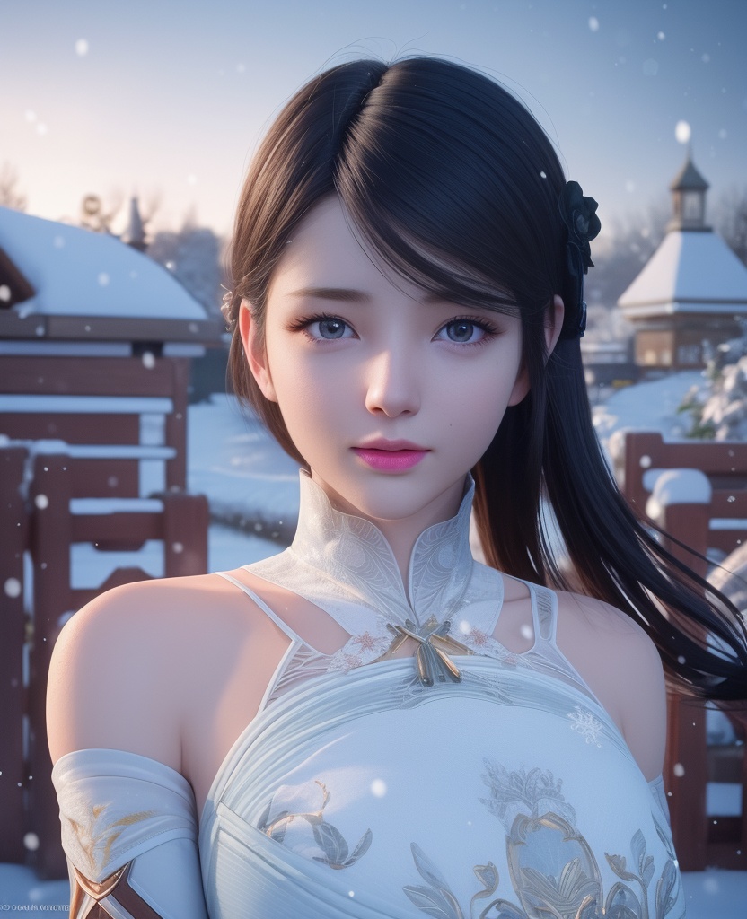 <lora:597-DA-斗破苍穹-萧薰儿-三七分:0.8>(,1girl, ,best quality, ),looking at viewer,masterpiece, (( , )),, realistic,science fiction,mole, ultra realistic 8k cg, ,outdoors, snow, snowing,