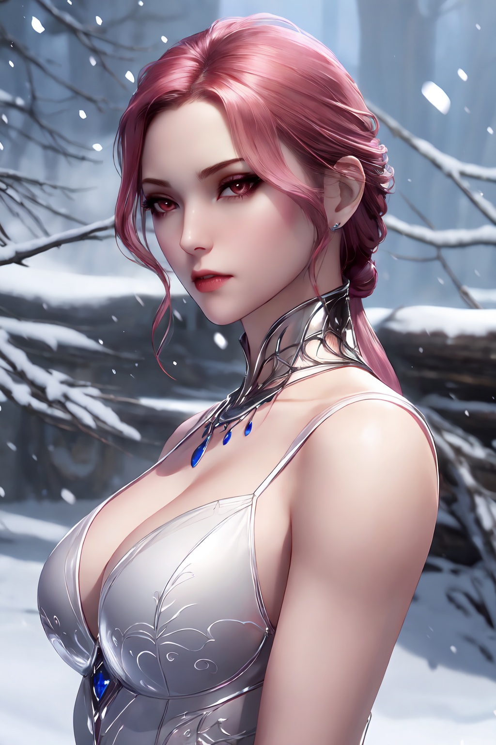 best quality,masterpiece,4k,1girl,slip dress,ice and snow world,upper body,solo,<lora:bibidong_20240205182429-000019:0.8>,