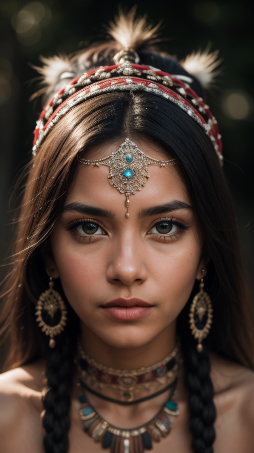 A medium 40mm glamour portrait of a tribal woman,  ,  high quality on Tensor.Art