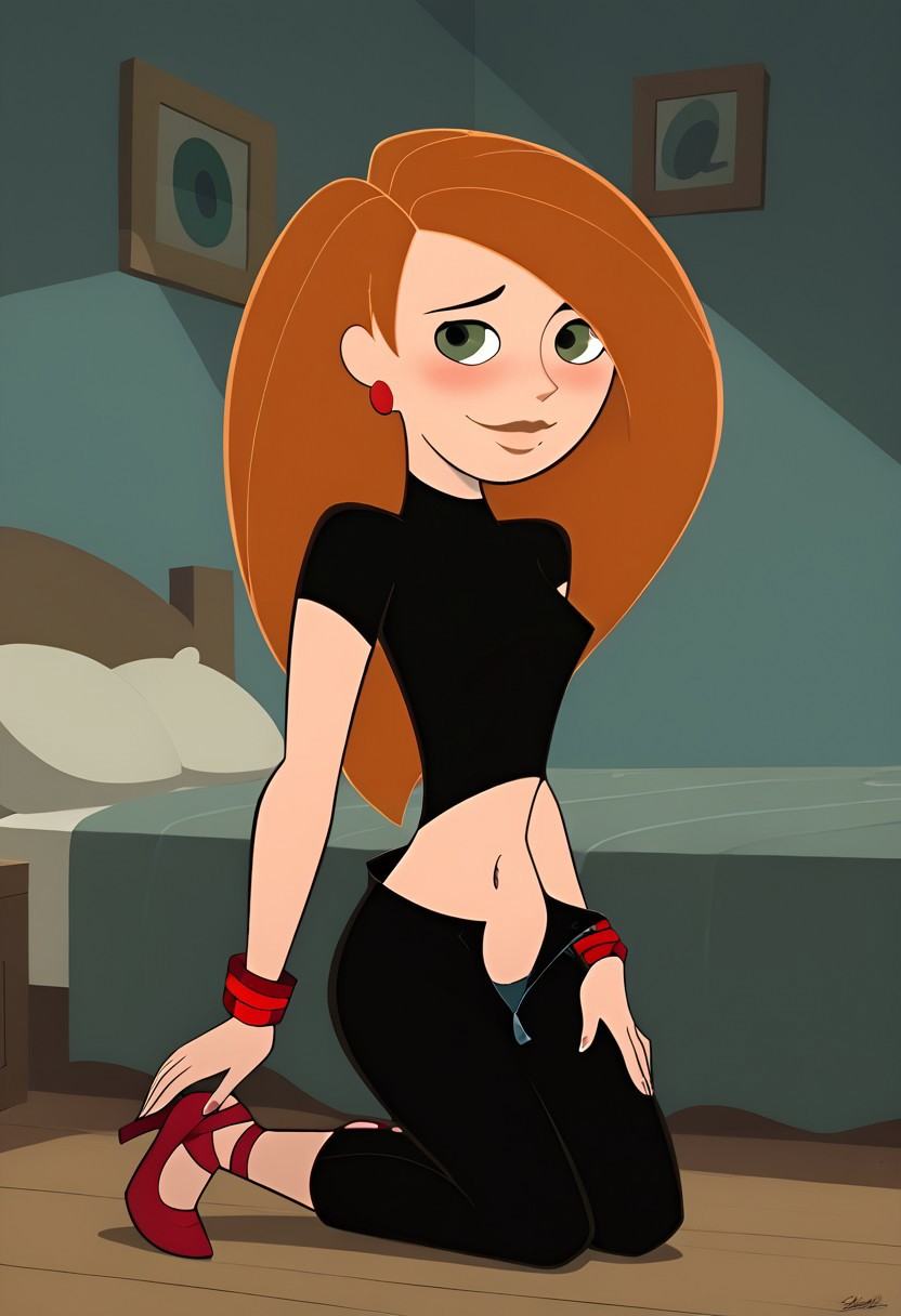 Kim,  Black dress,  red high heels on Tensor.Art