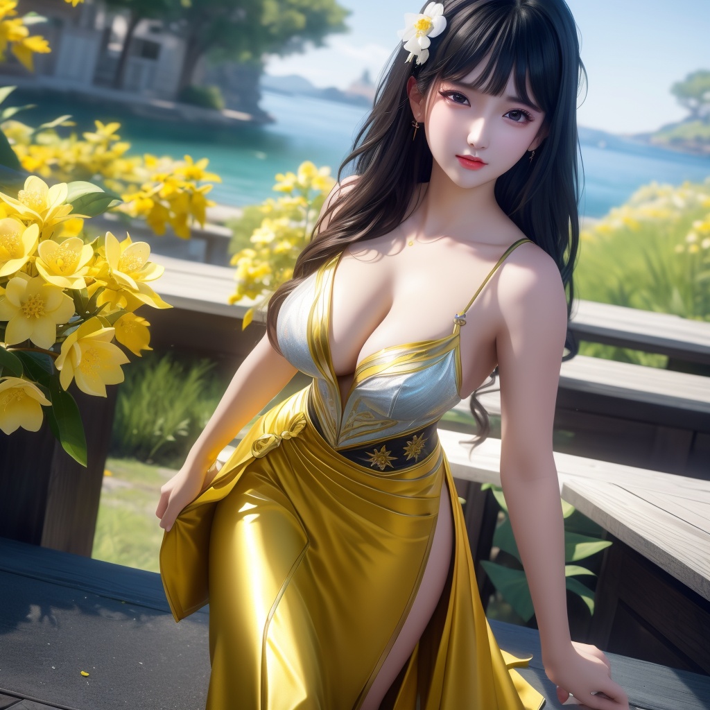 <lora:739-DA-斗破苍穹-慕青鸾:0.8>, (,1girl, ,best quality, ),looking at viewer,  ,ultra detailed background,ultra detailed background,ultra realistic 8k cg, ,masterpiece, (( , )),,  fiction,mole, ultra realistic 8k cg, ,      , lemon blossoms,  (cleavage), (), ,,,