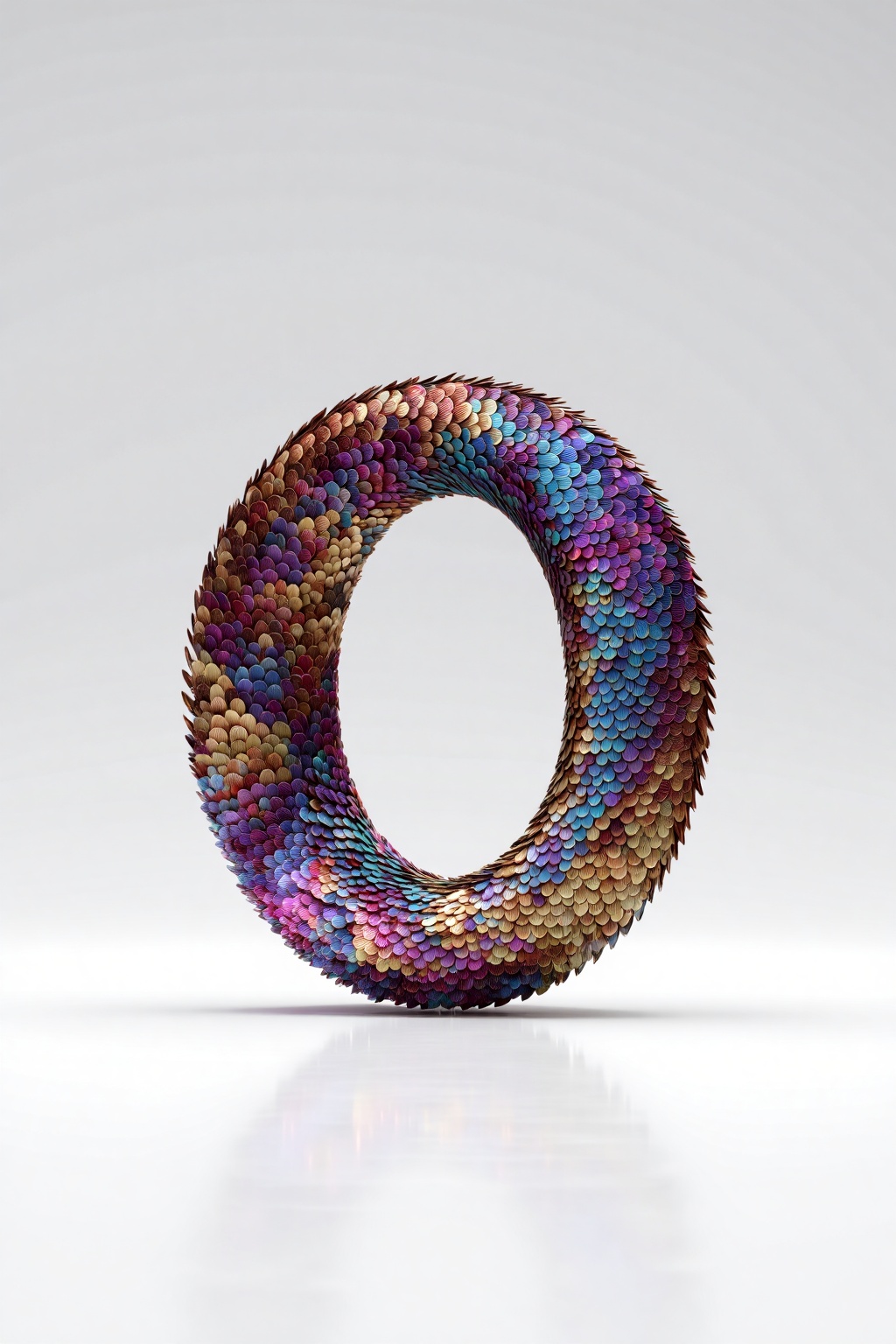 beijihui,3D icon design of letter 'O', **** of iridescent butterfly-wing scales layered in gradient hues, fluttering micro-movements, hyperrealistic, hyperdetail, natural-tech, front view, studio lighting, 100mm lens, white solid background 