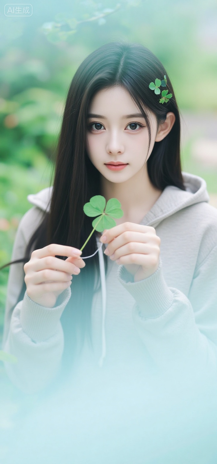 big breasts,ZOZ_XIESHI, , The image shows a person with long, , dark hair, , wearing a light-colored hoodie. They are holding a green clover in their hand, , and there are additional green leaves in their hair. The background is blurred, , with hints of greenery and a soft, , light blue hue. The person appears to be in an outdoor setting, , possibly near plants or a garden., Negative prompt: ng_deepnegative_v1_75t,(badhandv4:1.2),EasyNegative,(worst quality:2),,nsfw, Steps: 20, Sampler: Euler, CFG scale: 3.5, Seed: 3815243772, Size: 720x1536, Model hash: 49fe535dad, Model: 星梦·电影&电视剧_Film_fp8.safetensors, Denoising strength: 0, RNG: CPU, Lora 1: F.1极致摄影-逼真人像, Lora Hash 1: 4f75f140d1, Lora Weight 1: 0.8, vae_name: automatic