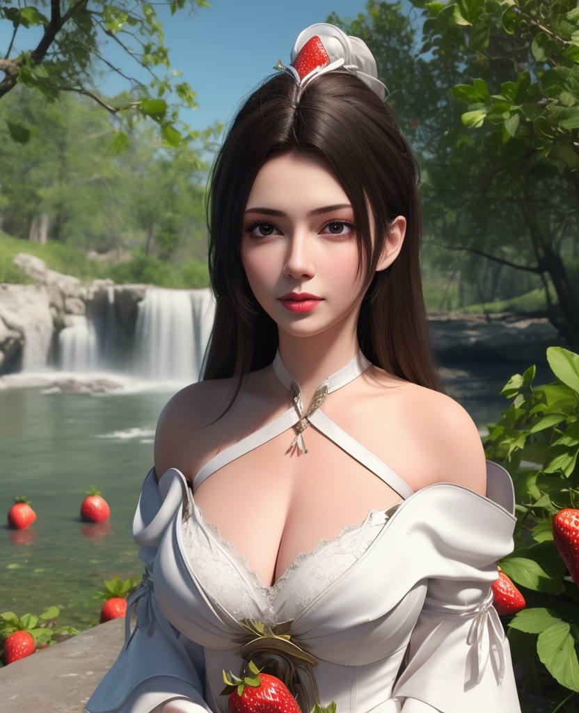 <lora:584-DA-星辰变-白灵:0.8>(,1girl, ,best quality, ),looking at viewer,masterpiece, (( , )),ultra realistic 8k cg, ,    ,cleavage,strawberry blossoms,lace , (cleavage), (),