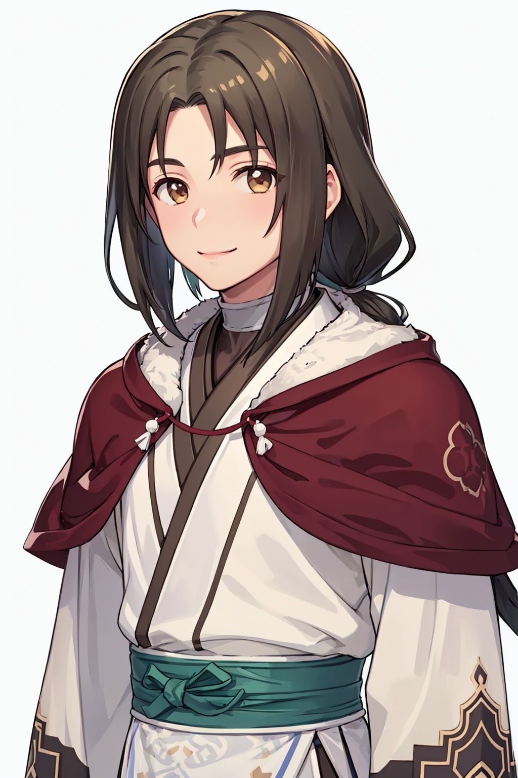 masterpiece,best quality, highly detailed, 1boy,haku (utawarerumono),male focus,solo,looking at viewer,simple background,white background,upper body,smile,<lora:haku_(utawarerumono):1>
