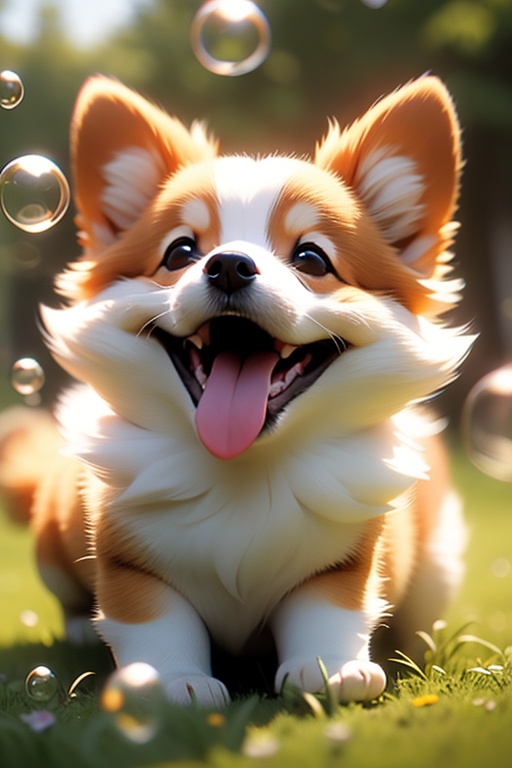 dog,no humans,animal focus,grass,open mouth,bubble,blurry,outdoors,animal,fangs,tongue,day,C4D,3D,corgi,<lora:动物模型丨柯基MG_CORGI_V1.1:0.45>,