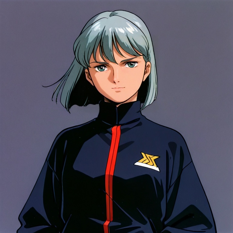 masterpiece, best quality,solo,(grey background:1.2),simple background,1girl,looking at viewer,  retro artstyle, anime_style, ac_195_style, gundam_w_style, 1980s \(style\)<lora:A.C.195-W-GUNDAM-STYLE:0.8>