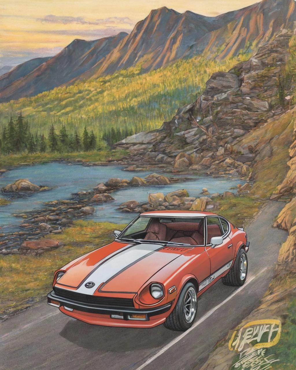 retr0magz,  a 280z in the mountains on Tensor.Art