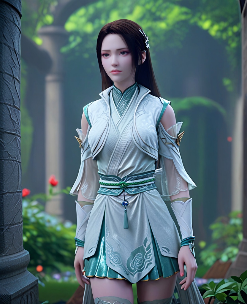 (oriental architecture, elegant decor, sophisticated style:1.1),(Standing with hands in pockets, looking casual,:1.1),looking at viewer,(breasts:1.2),<lora:XL斗破苍穹斗皇纳兰嫣然:0.95>,miss yanran,aloes green dress,vest,sash,aloes green overskirt,green miniskirt,brown eyes,black hair,long hair,hair ornament,wristband,white thighhighs,, score_9,score_8_up,score_7_up,score_6_up,score_5_up,score_4_up,3d rendering,tag1,tag2, Cinematic Lighting,backlighting,, zPDXL3, zPDXL2,zPDXL, zPDXLxxx, zPDXLrl,