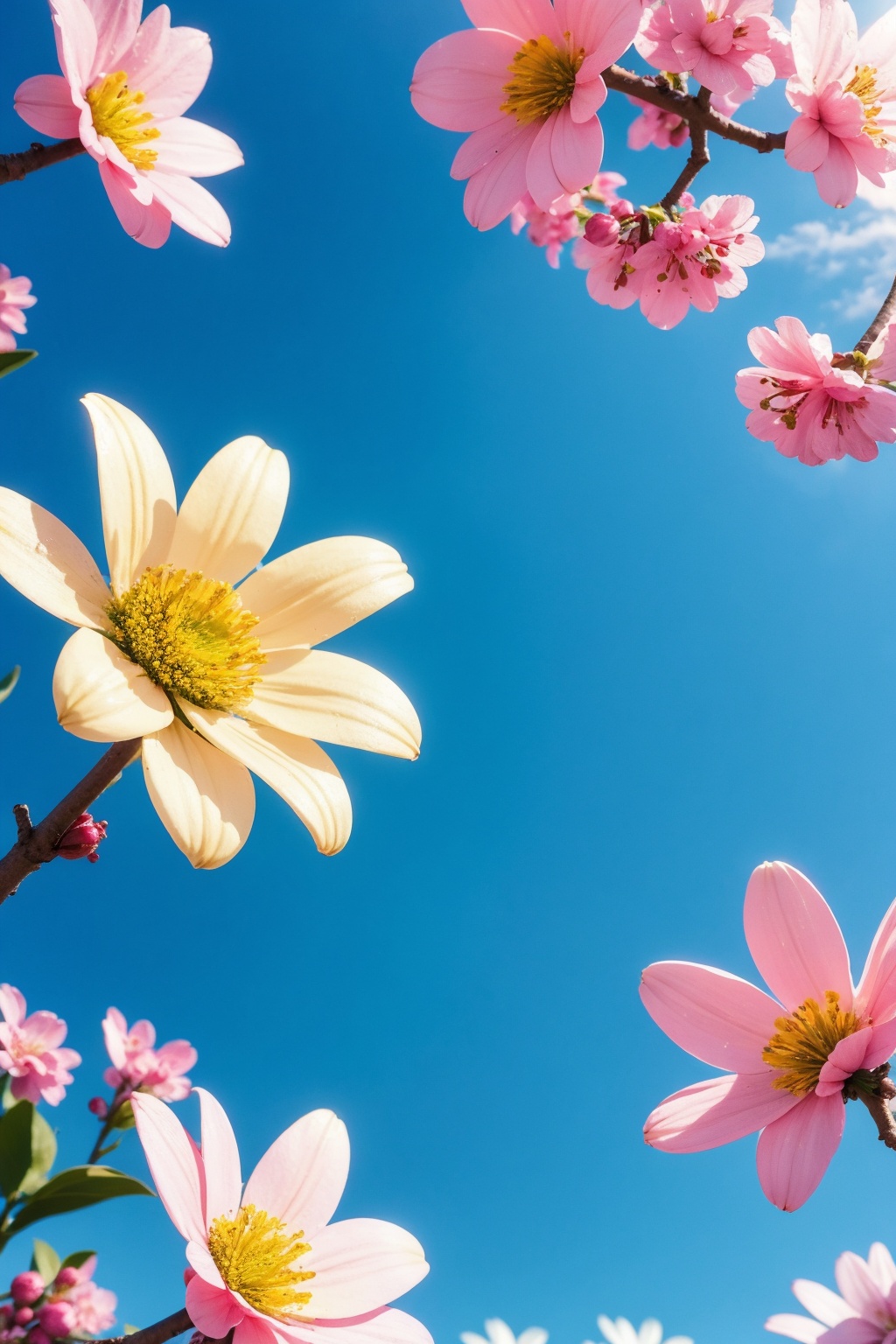 blue sky,  branch,  cherry blossoms on Tensor.Art