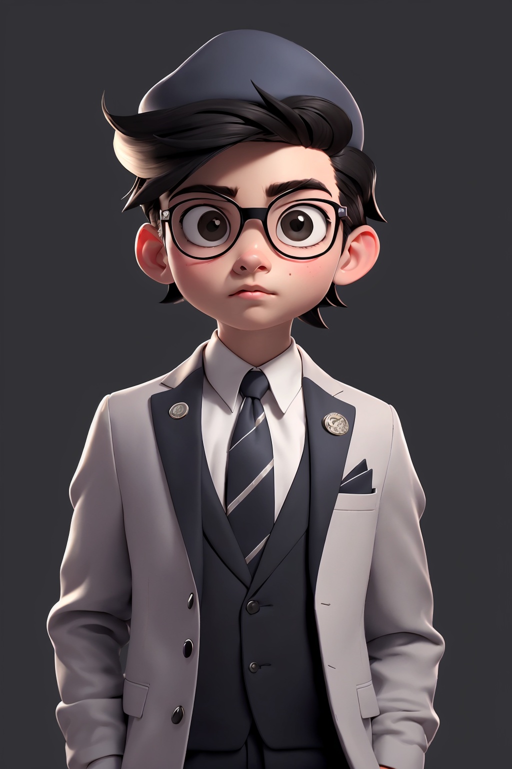 solo, 1boy, male focus, necktie, hat, black hair, shirt, looking at viewer, black necktie, jacket, white shirt, jewelry, ring, collared shirt, formal, black jacket, suit, black headwear, vest, simple background, black background, closed mouth, upper body, long sleeves