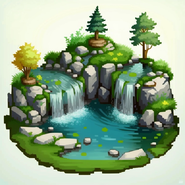 ((HRD, HUD, 8K)),((masterpiece, best quality)), highly detailed, soft light,courtyard, no humans, water, rock, scenery, gradient background, gradient, waterfall, tree, moss, <lora:20240330-1711766676812:0.9>