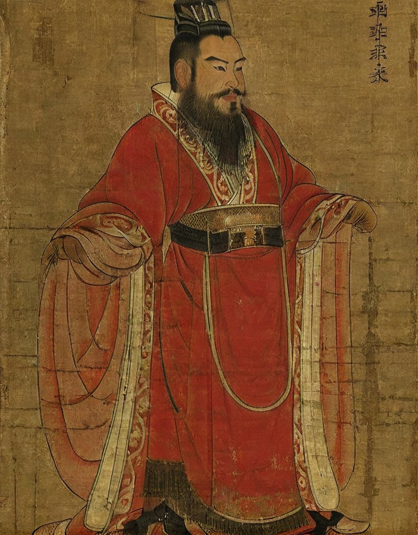 masterpiece,best quality,Diwang, facial hair, 1boy, standing, male focus, hot,musclar,man,beard,tatoo, full body, fine art parody,in a red robe，<lora:XL_Diwang:0.8>