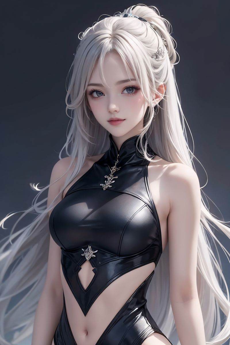 beautiful girl, thin, slim, long hair, upper body, smirk,