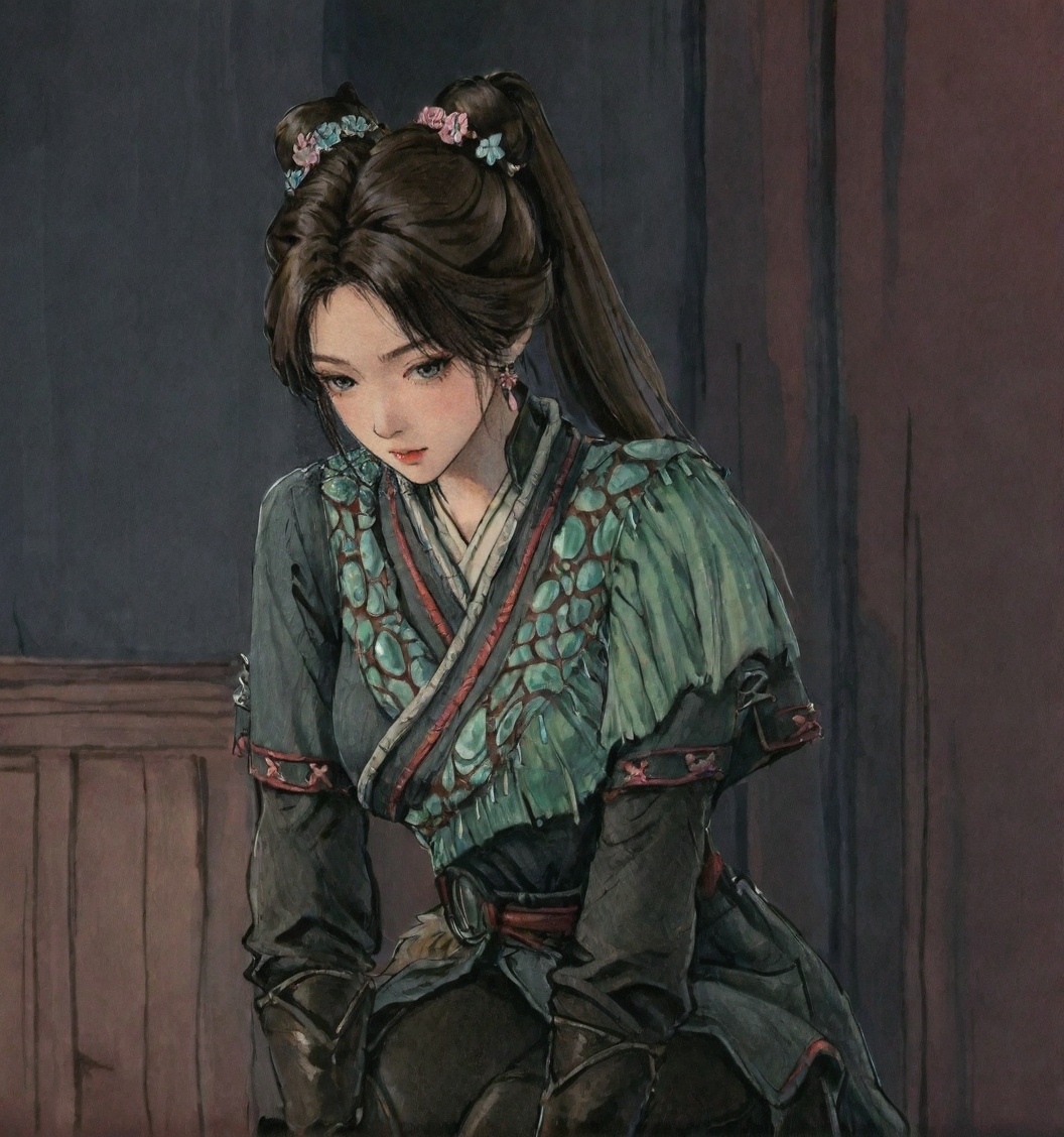 ((very awa)),solo,highly detailed,(best quality),((masterpiece)),1girl,chi,<lora:鸽正则nbXL:0.3>,ge,<lora:chi正则100nbXL:0.7>,traditional media,painting \(medium\),watercolor \(medium\),looking_at_viewer,large breasts,<lora:梅凝新nbXL:0.8>,meining,jewelry,earrings,hair ornament,ponytail,kawaii,bishoujo,boots,leather pants,