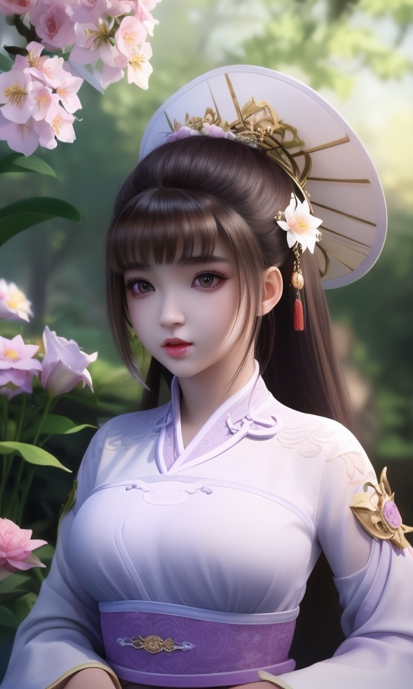 (,1girl, ,best quality, ),looking at viewer, <lora:389-DA-永生-虚月儿:0.8> ,ultra detailed 8k cg,ultra detailed background,ultra realistic 8k cg,1girl, solo,(bare shoulders:0.85),(masterpiece, best quality),((oil painting style)),sexy young lady,(beautiful face and eyes),(upper body:1.5),(whole body:1.05),(single person:1.2),surrounded by flowers, (lily), roses, floret, vegetation, white, purple, purplish pink,Impressionism,colorful,(Breast size:1.3),(()), 1girl, solo, , lips,chinese_clothes, ,  female child, 