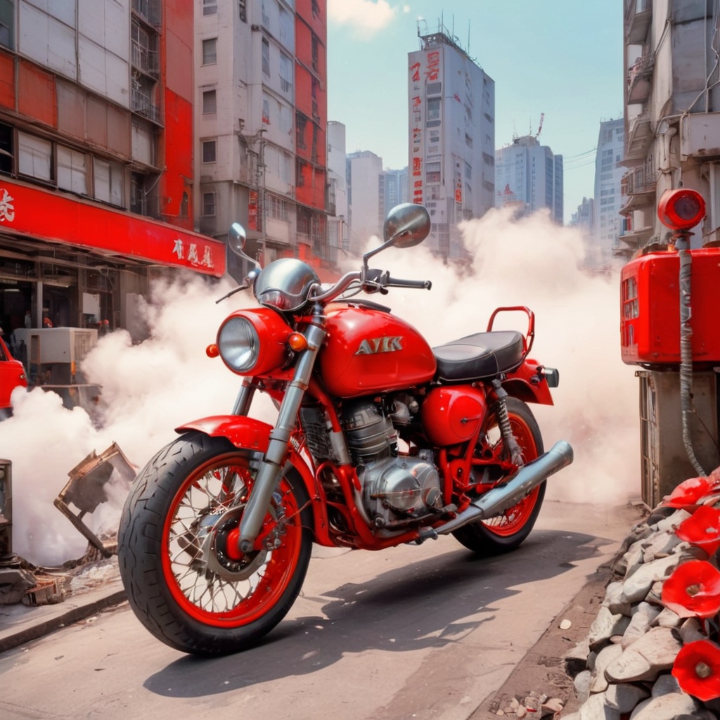 aw0k euphoricred style,  a scene from akira anime,  japanese street on Tensor.Art