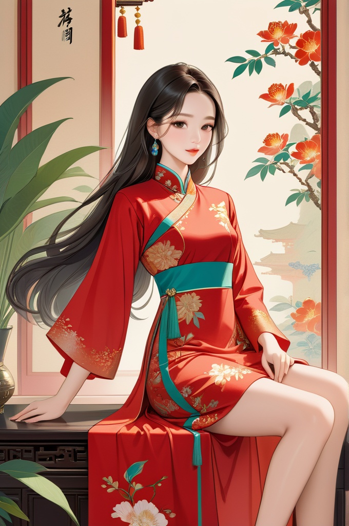 Low saturation, light and elegant colors (whole body: 1.4), hand-painted fashion painting, flat illustration, line art, using (Victor Ngai, He Jiaying, Luo Hanlei creation: 1.3) to draw a beautiful 20 year old female model in a fine painting style, messy short and long hair, (gorgeous Chinese dress: 1.2), complex details, (long legs), (high heels: 1.3) fashionable wearing, beautiful face, long eyelashes, high nose, illustrations, masterpieces, Best quality, master artwork, perfect composition, harmonious color scheme, detailed and complex background, flat artwork,gongbi style,line drawing