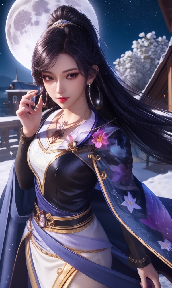 (,1girl, ,best quality, ),looking at viewer, <lora:377-DA-斗罗大陆-木槿:0.8> ,ultra detailed background,ultra detailed background,ultra realistic 8k cg,, ,masterpiece, (( , )),, ,tamari \(flawless\),  ,   cure blossom, full moon,night,night sky,  (()), (), ,,