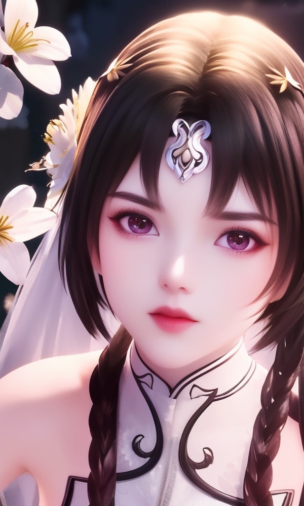 (,1girl, ,best quality, ),looking at viewer, <lora:406-DA-太一剑仙传-钟灵秀:0.8> ,ultra detailed background,ultra detailed background,ultra realistic 8k cg, , ,masterpiece, (( , )),, ultra realistic 8k cg, ,      ,lily \(flower\) ,full moon ,strawberry blossoms      (()), (),
