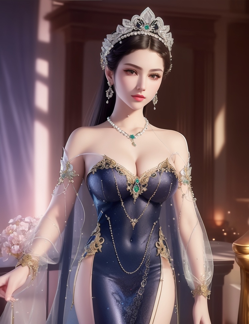 ultra realistic 8k cg, picture-perfect face, flawless, clean, masterpiece, professional artwork, famous artwork, cinematic lighting, cinematic bloom, perfect face, beautiful face, fantasy, dreamlike, unreal, science fiction,  beautiful clothes, lace, lace trim, lace-trimmed legwear,  (rich:1.4), prestige, luxury, jewelry, diamond, gold, pearl, gem, sapphire, ruby, emerald, intricate detail, delicate pattern, charming, alluring, seductive, erotic, enchanting, hair ornament, necklace, earrings, bracelet, armlet,halo((,1girl, pov,))(((,  1girl,  solo,looking at viewer, ))),(((1girl, solo, dress, jewelry,large breasts, )))<lora:DA_WhiteSnakeGreenSnake:0.7>