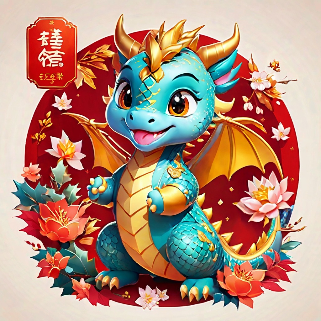 dragon,cute,poakl cartoon newyear style,best quality,masterpiece,<lora:poaklSDXLcartoonnewyearV2-000007:0.6>,