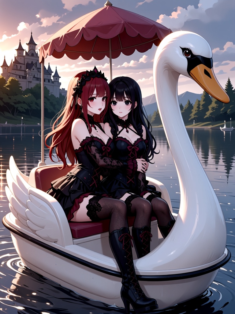 canopy swan boat,  canopy boat,  on boat on Tensor.Art