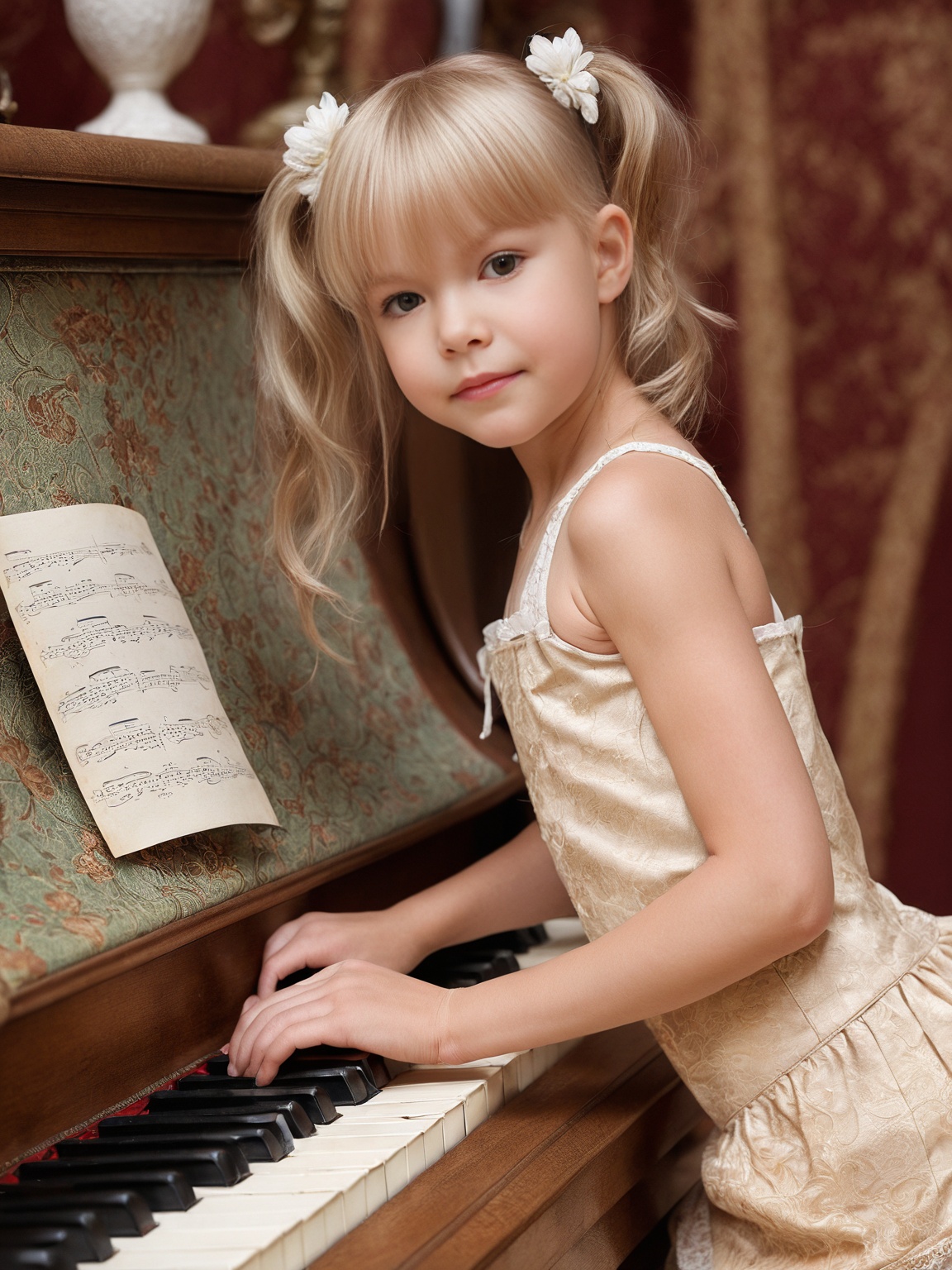 HDR photo of tiny little 6-year-old female child model AnnieCDW with flat chest and physique of skinny child model ,  cute...