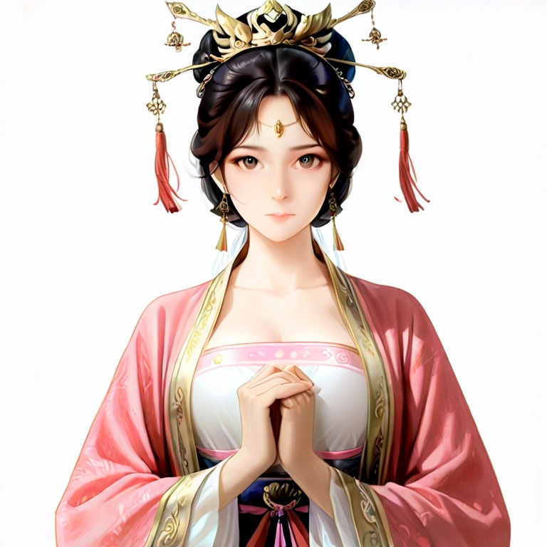 masterpiece, best quality,solo,(white background:1.2),simple background,1girl,looking at viewer,    sanguo_style,hanfu,chinese clothes,shoulder armor,gauntlets,breastplate,tassel,earrings, jewelry<lora:sanguo-ILL:0.8>