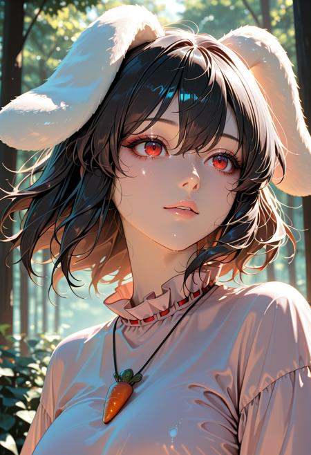masterpiece, newest, absurdres, best quality, hires, 1girl, tewi inaba \(touhou project\), outdoors, portrait, volumetric lighting