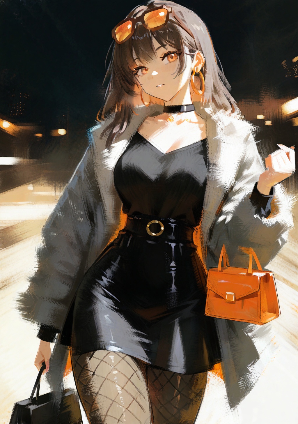 black choker,  high-waist skirt,  black skirt on Tensor.Art