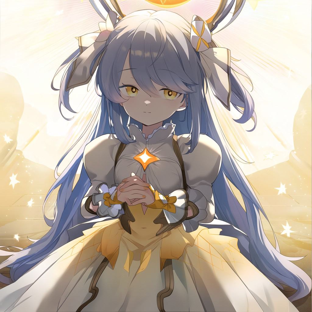 azelante_czn_skillfi24,  Digital anime-style illustration of a young girl with long,  flowing silver hair and golden eyes...